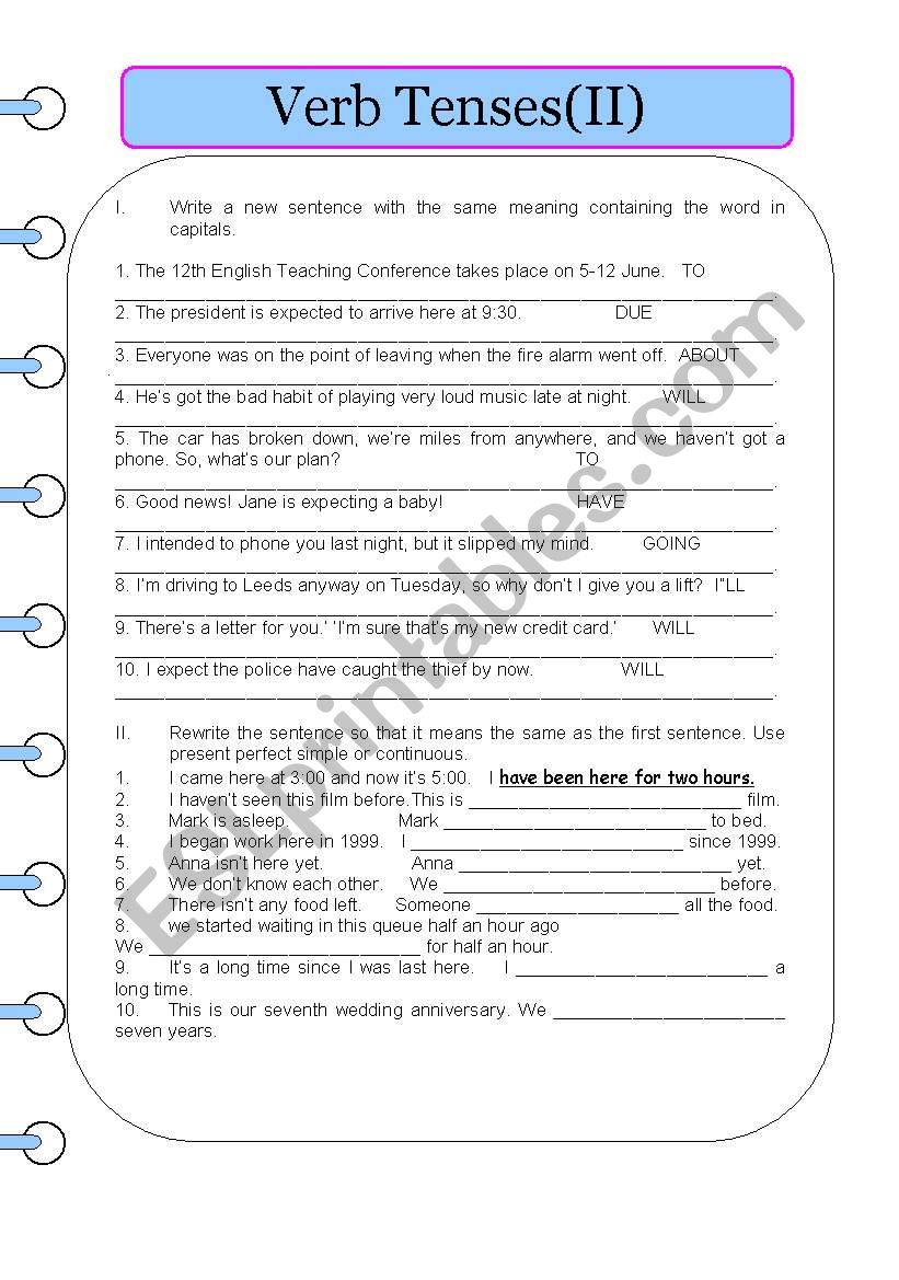 Verb Tenses (II) worksheet