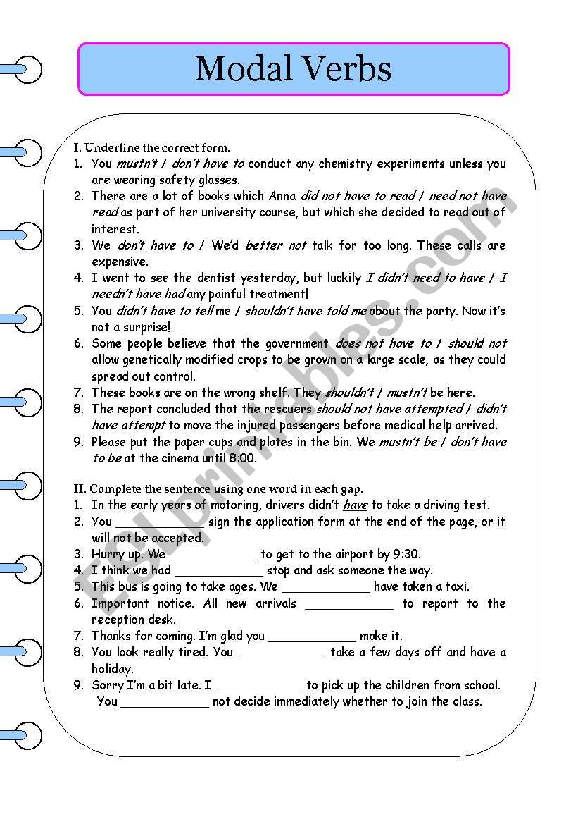 Modal Verbs worksheet