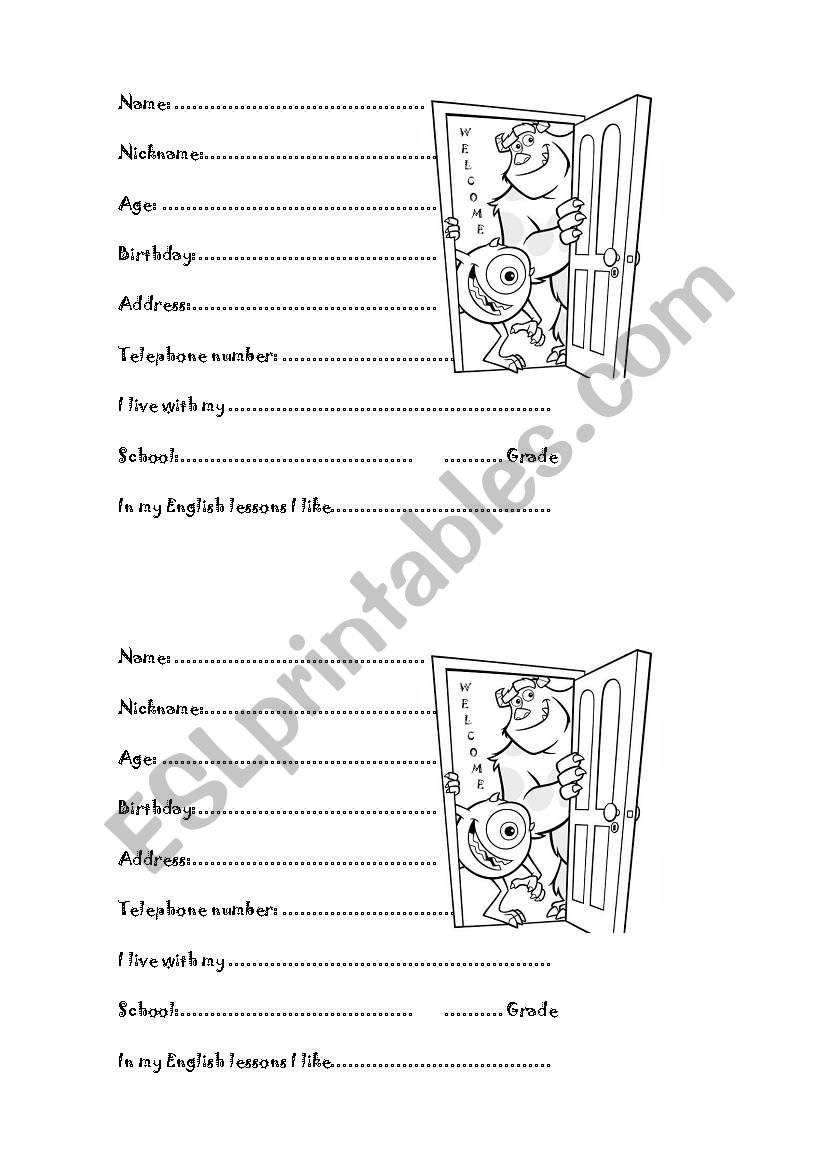 First lesson cards worksheet