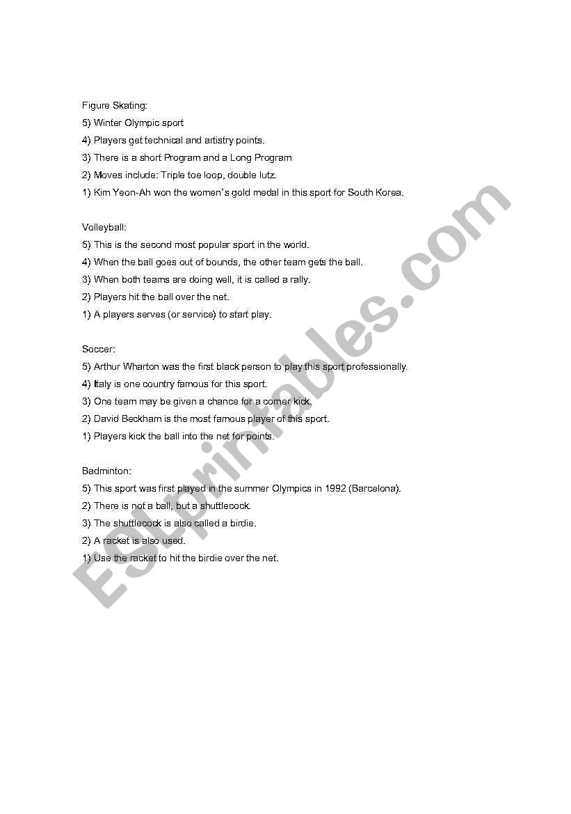 Sports Riddles worksheet