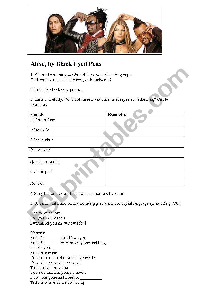 song-alive-esl-worksheet-by-veroponsati