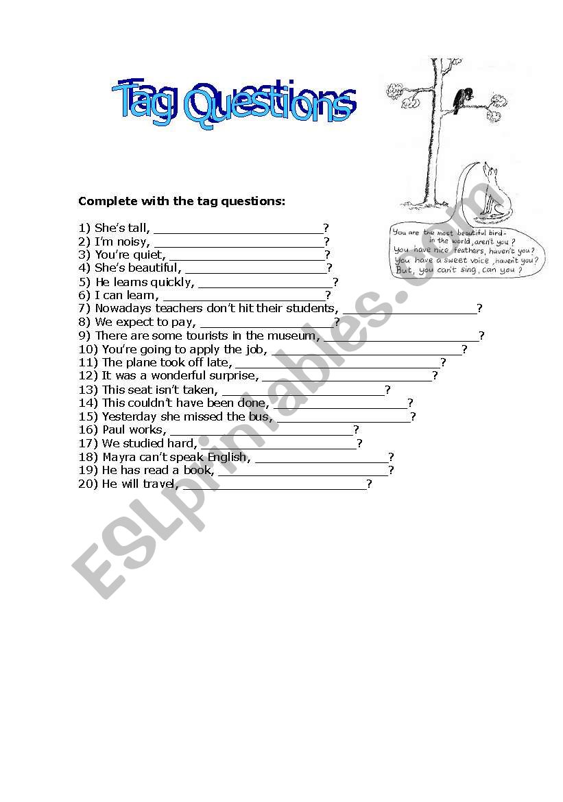 Tag questions worksheet