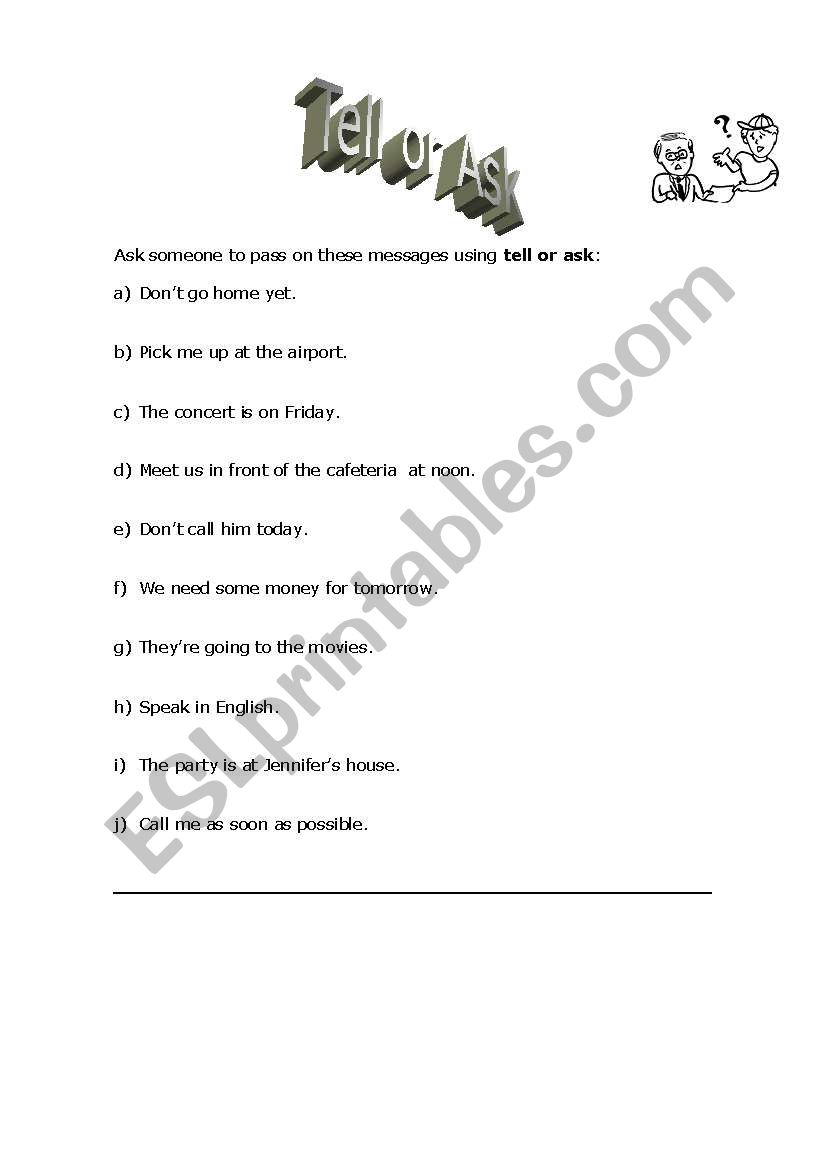 Tell or ask worksheet