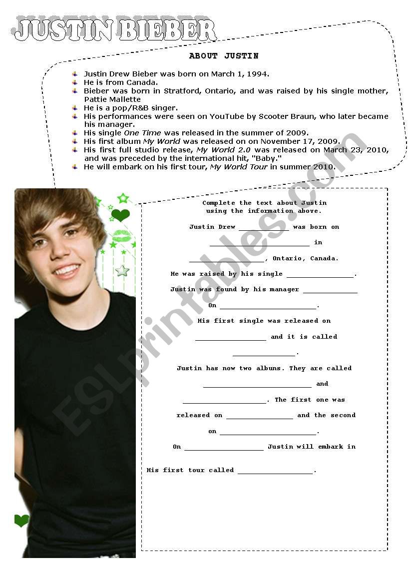 English lesson with Justin Bieber Part I