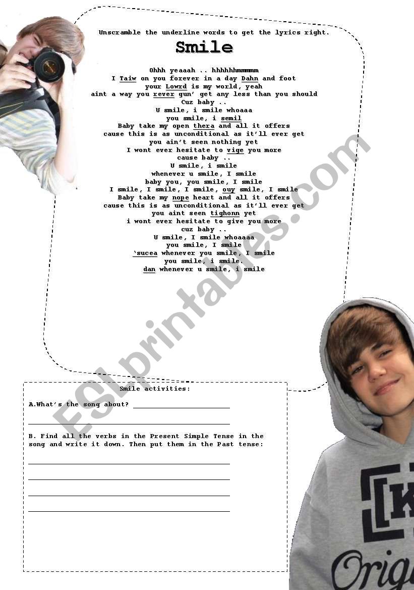 Justin Bieber Part II worksheet