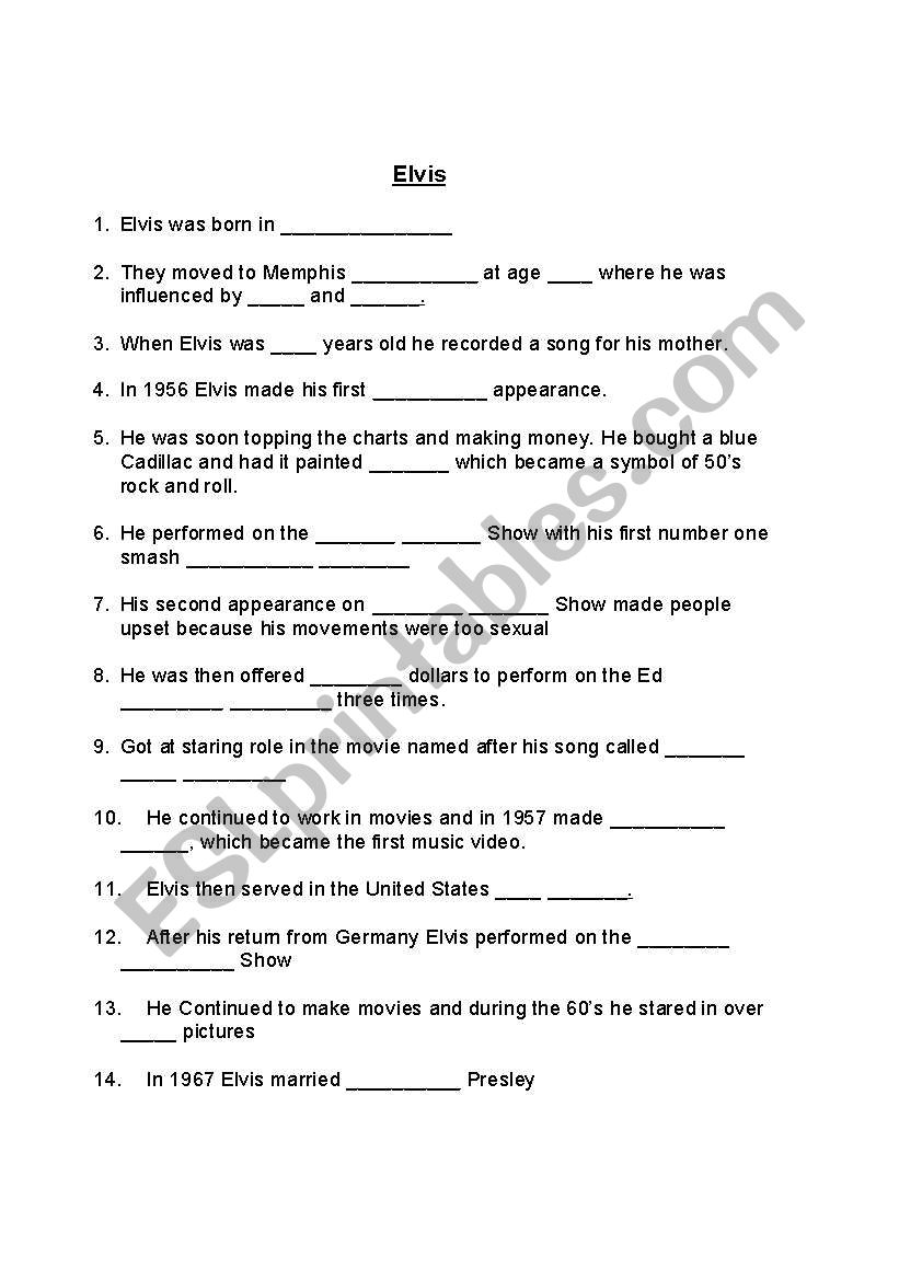 Elvis worksheet