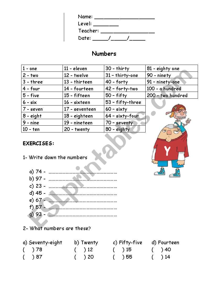 Numbers worksheet