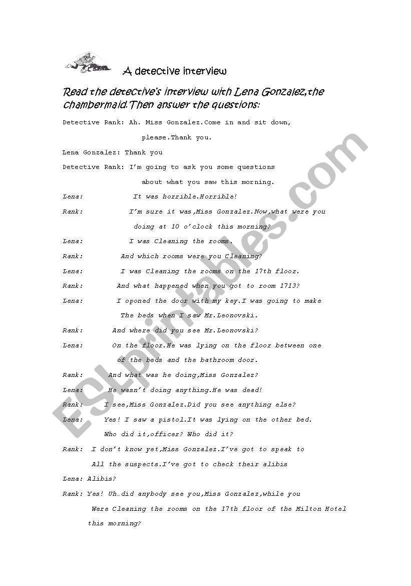 A detective story worksheet