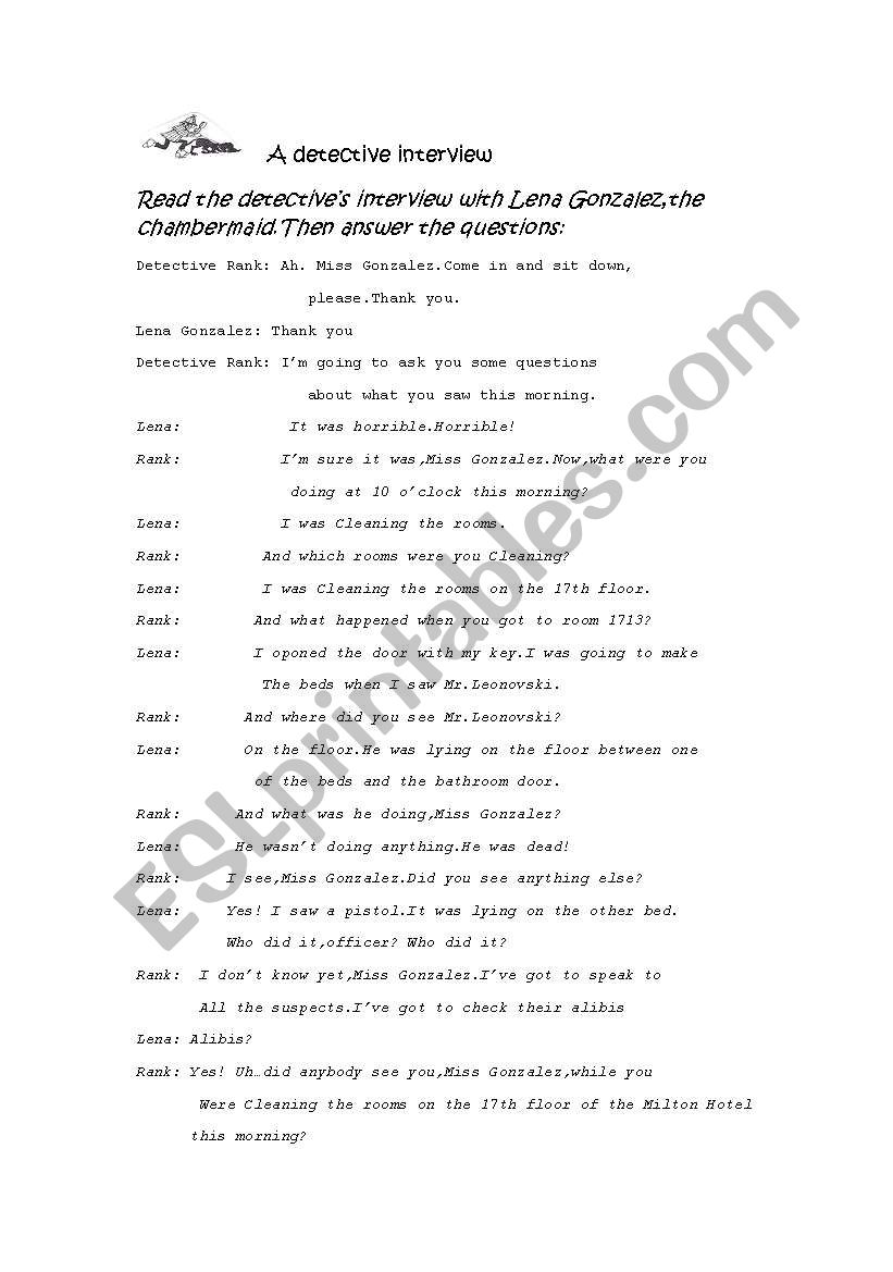 A detective story worksheet