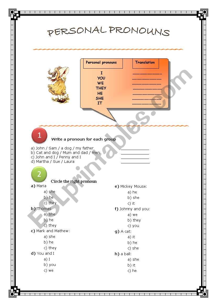 Personal Pronouns worksheet