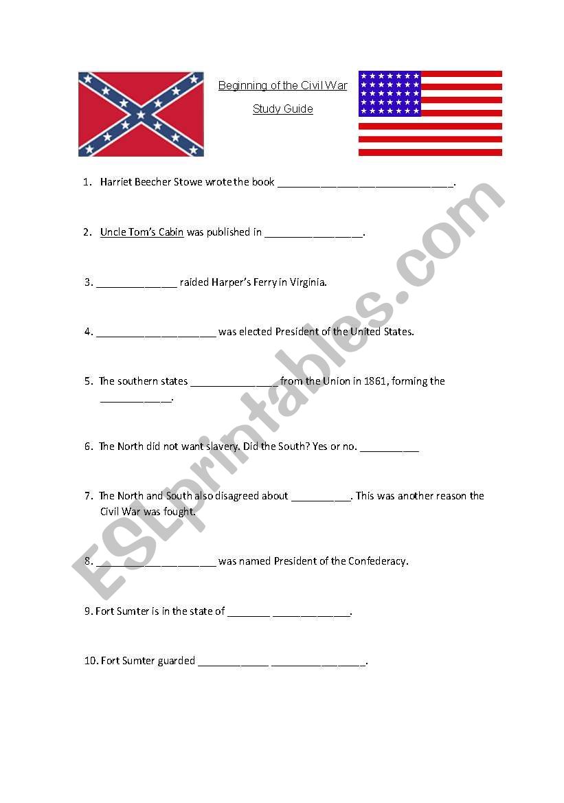 Civil War Worksheet Pdf