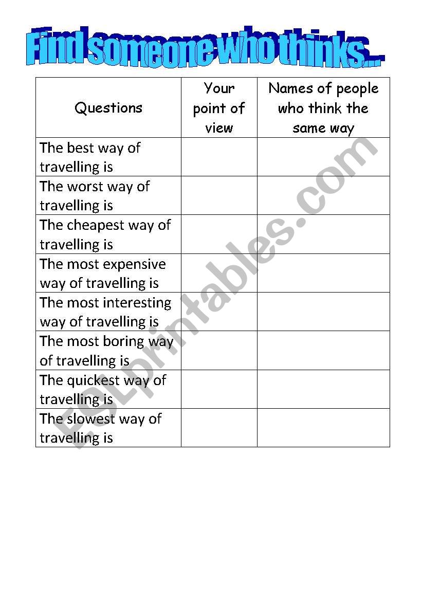 speaking activity about transports 