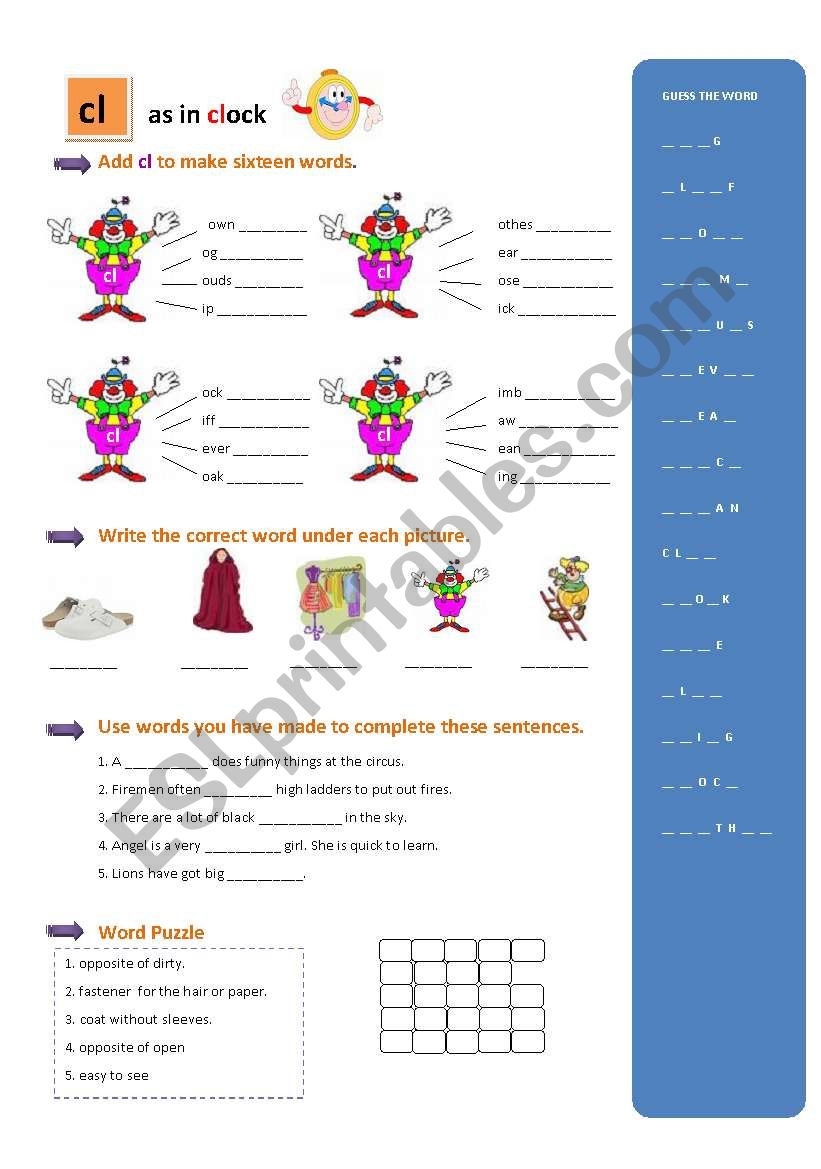 CL as in clock worksheet