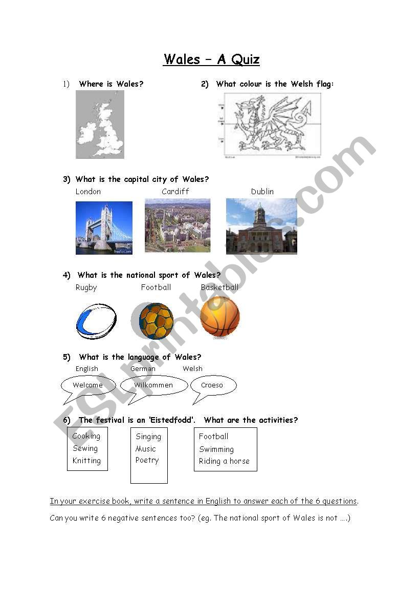 Wales - A Quiz worksheet