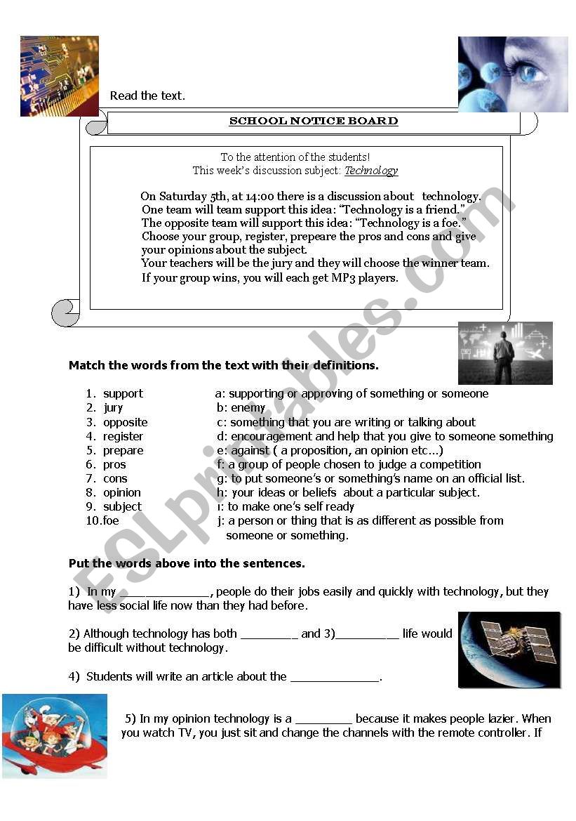 Technology Pros and Cons worksheet