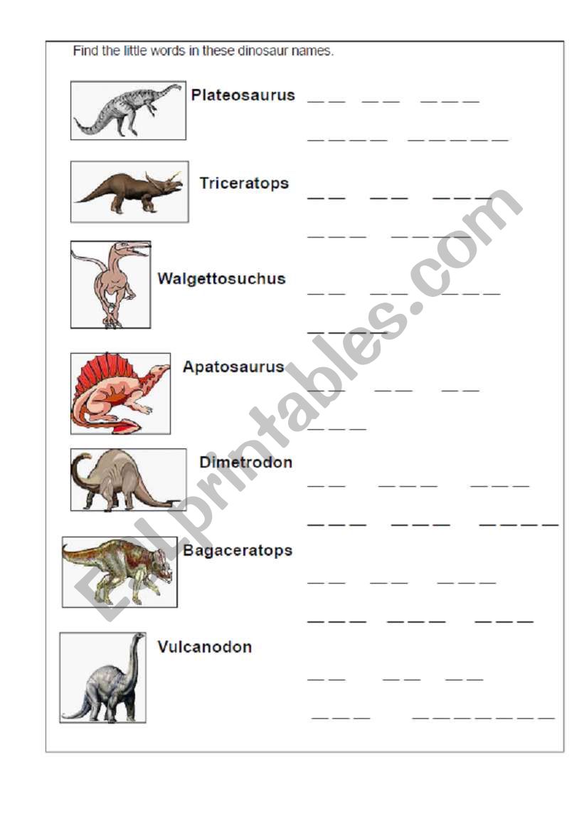 DINOSAUR WORDS worksheet