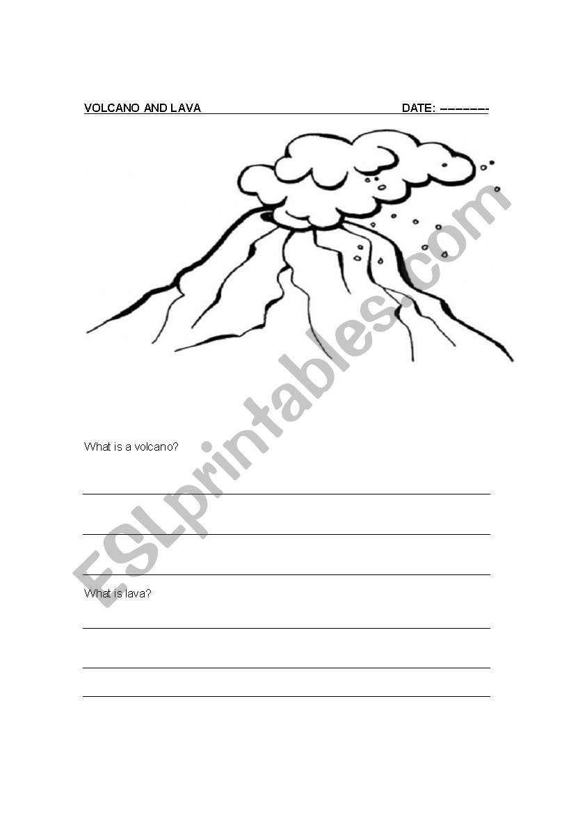 worksheet about volcanos and lava