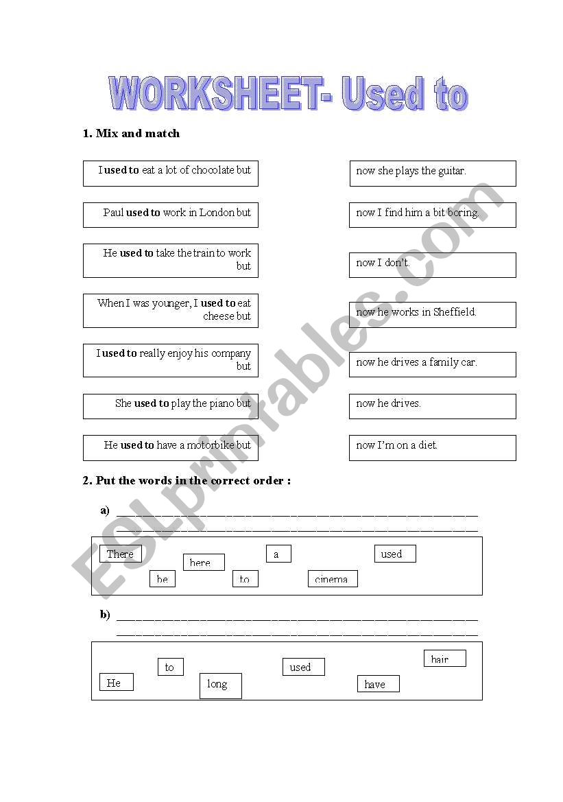 Used to worksheet worksheet