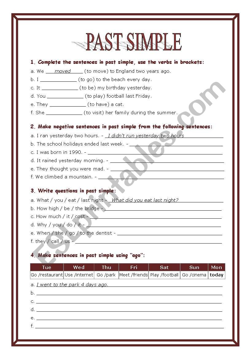 Past Simple & ago worksheet