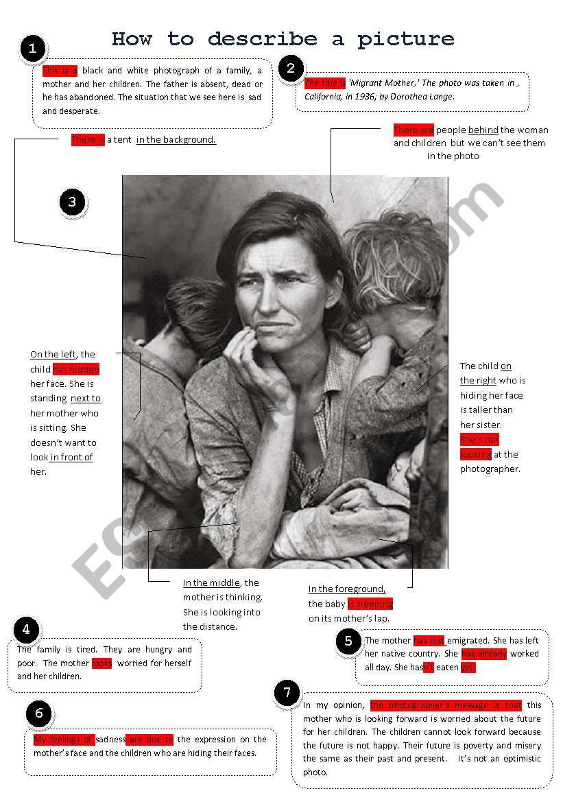 HOW TO DESCRIBE A PICTURE worksheet