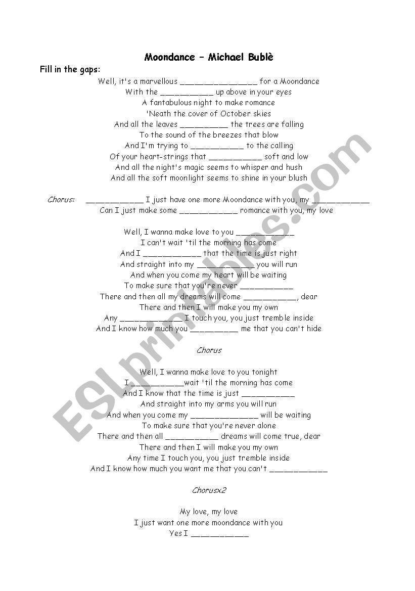 moondance song activity + can worksheet