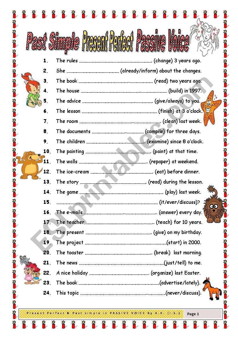 Present Perfect& Past Simple (Passive Voice) 45 sentences/2 pages