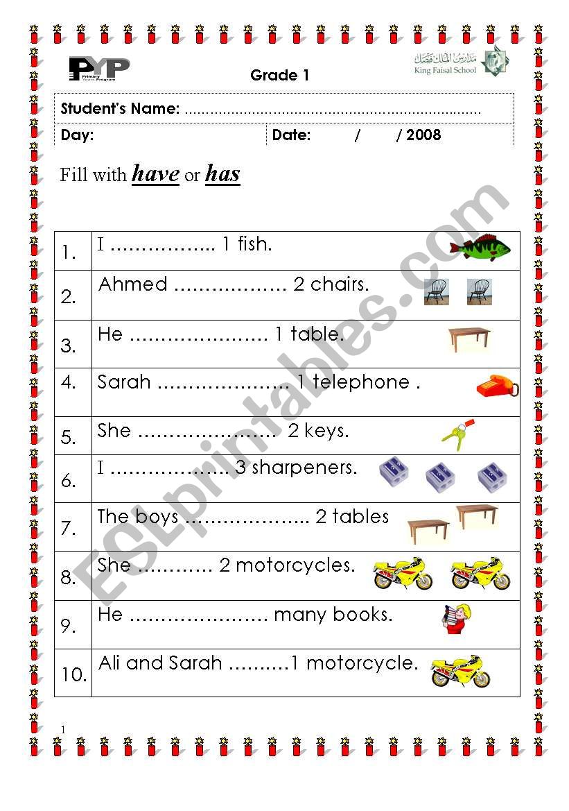 has / have worksheet