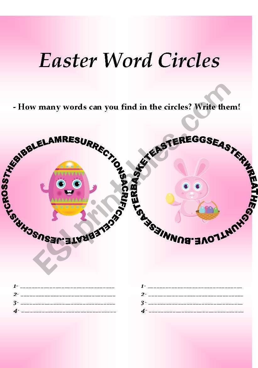 Easter Word Circles worksheet