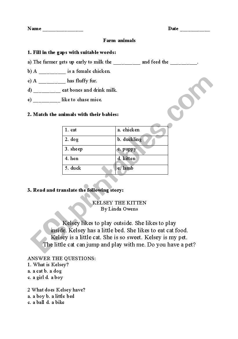 farm animals worksheet