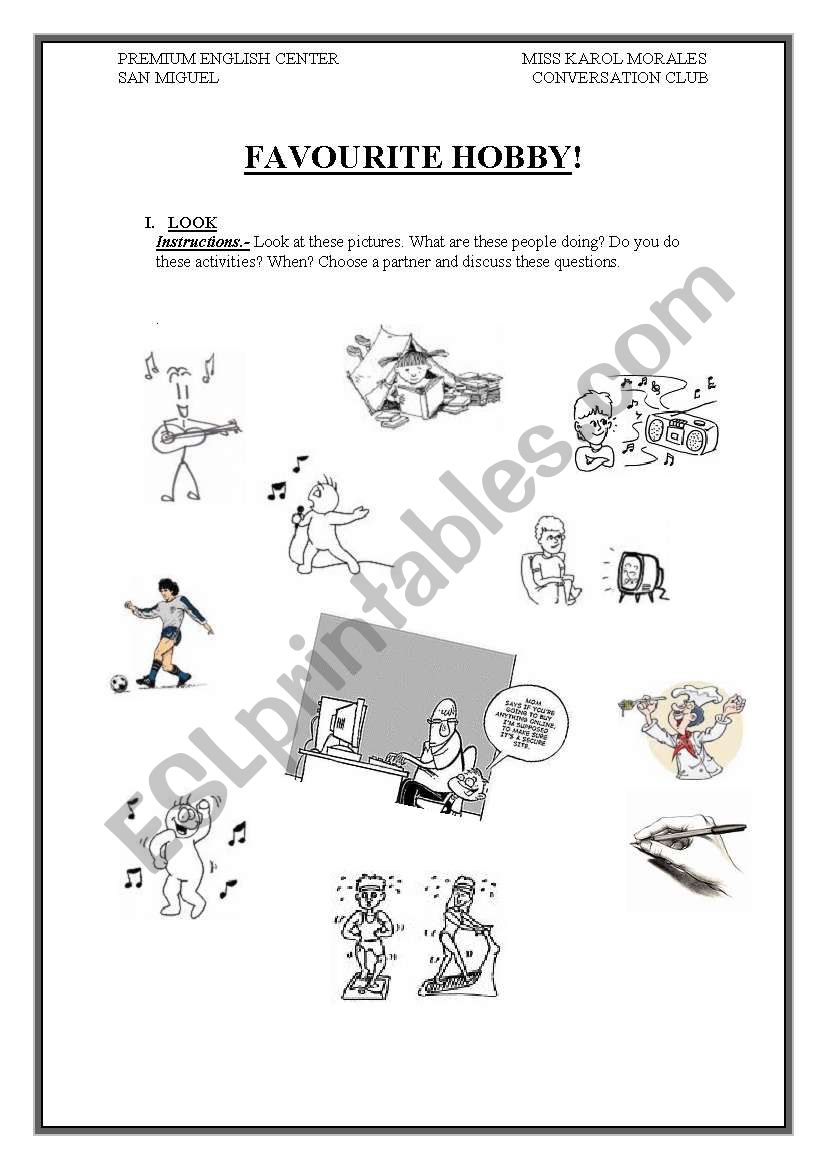 hobbies! worksheet