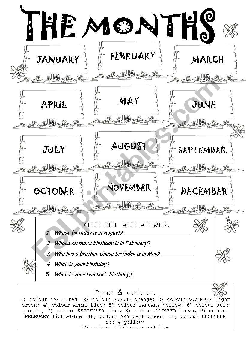 THE MONTHS (editable) worksheet