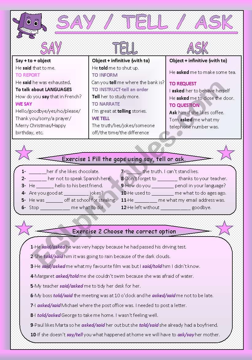 SAY/TELL/ASK worksheet