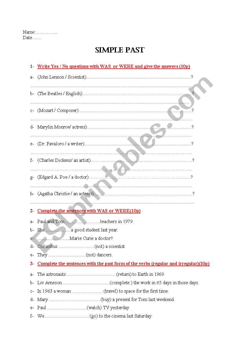 Simple past practice worksheet