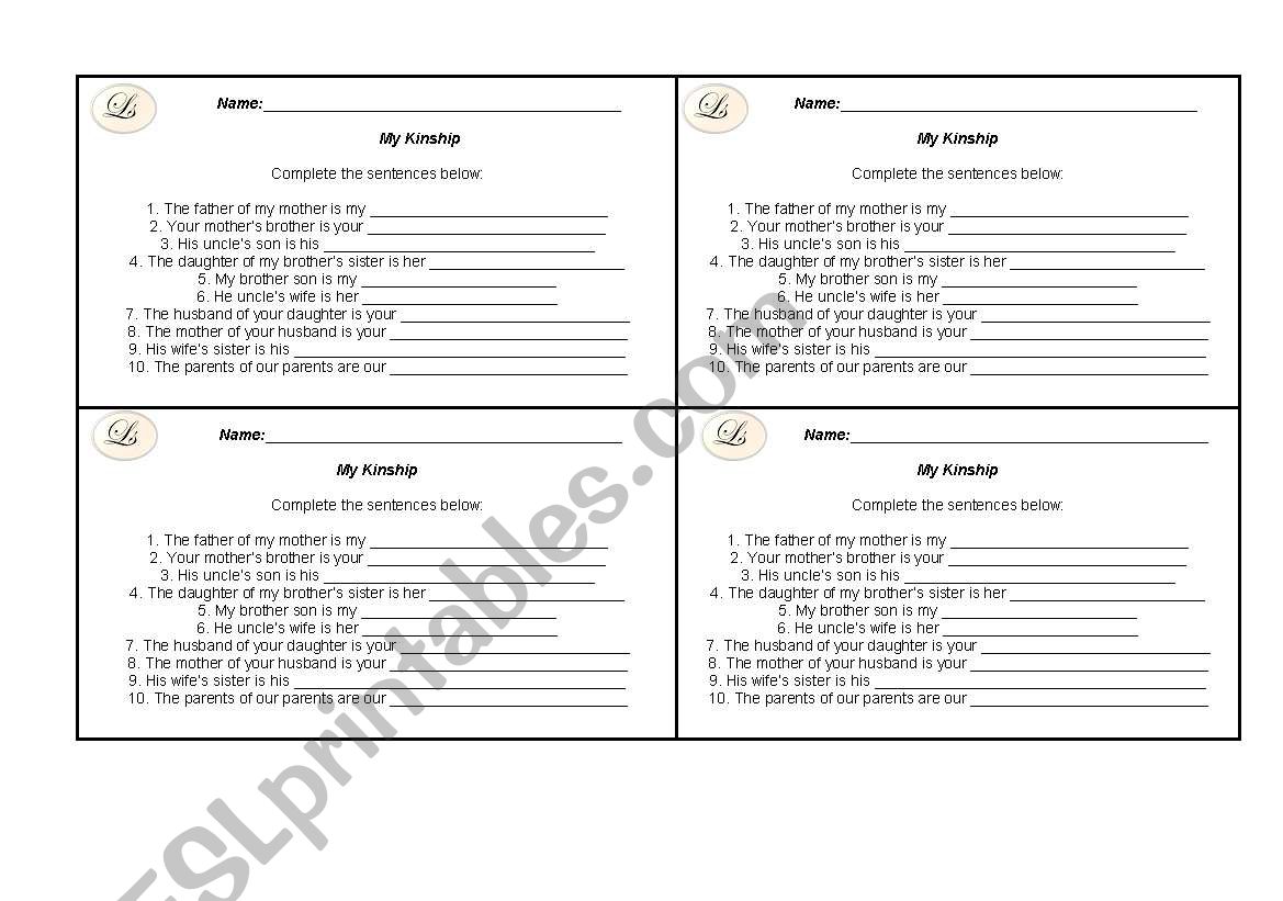 Kinship worksheet