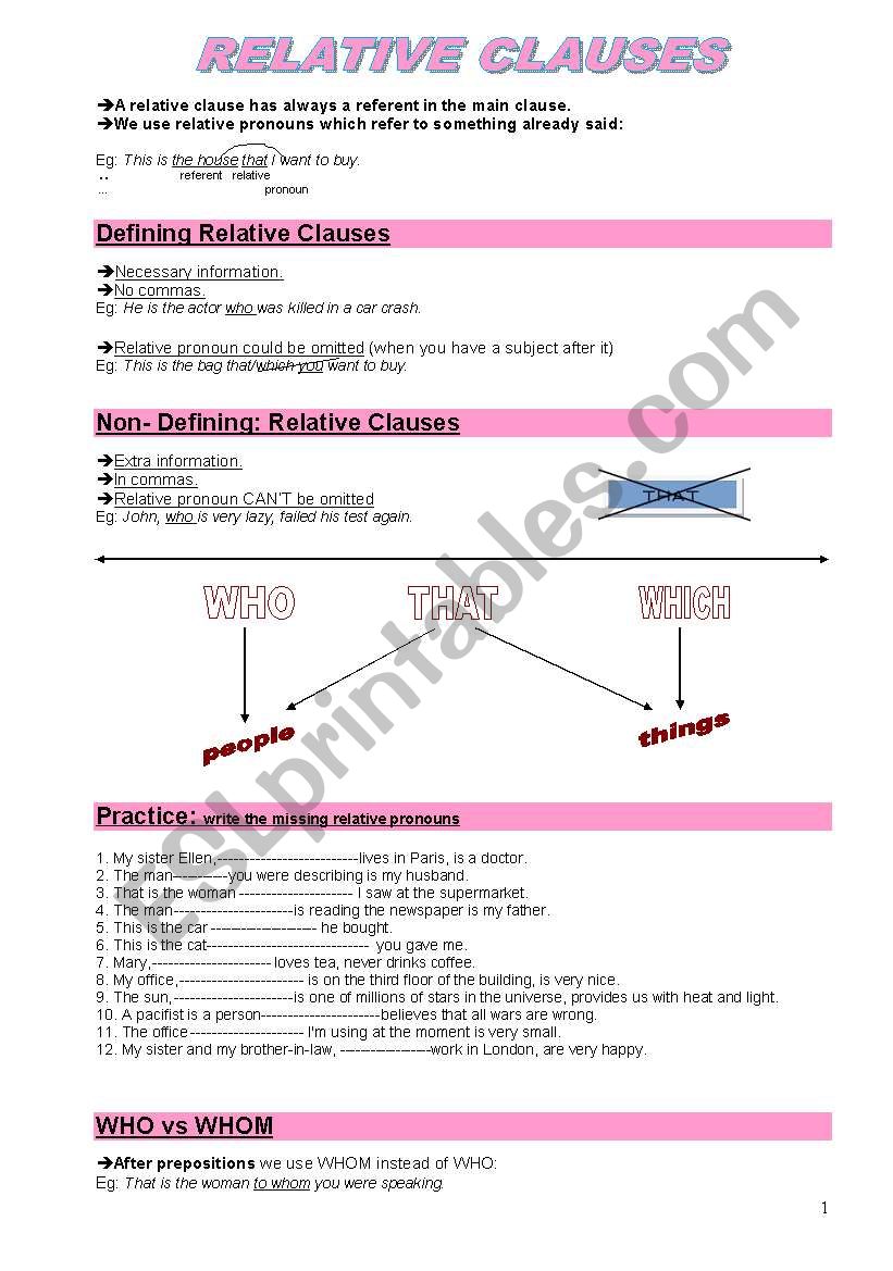 Relative clauses THEORY + EXERCISES