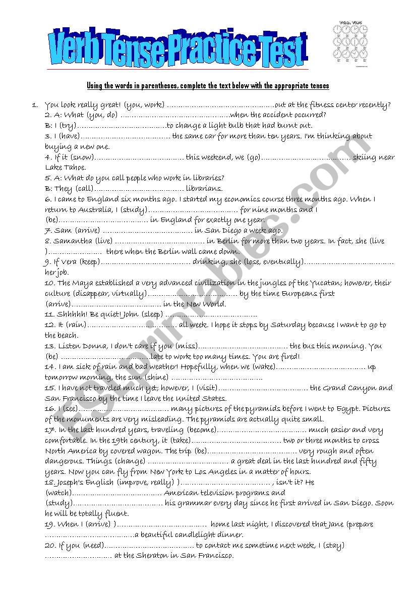 Verb tenses practice.All tenses included