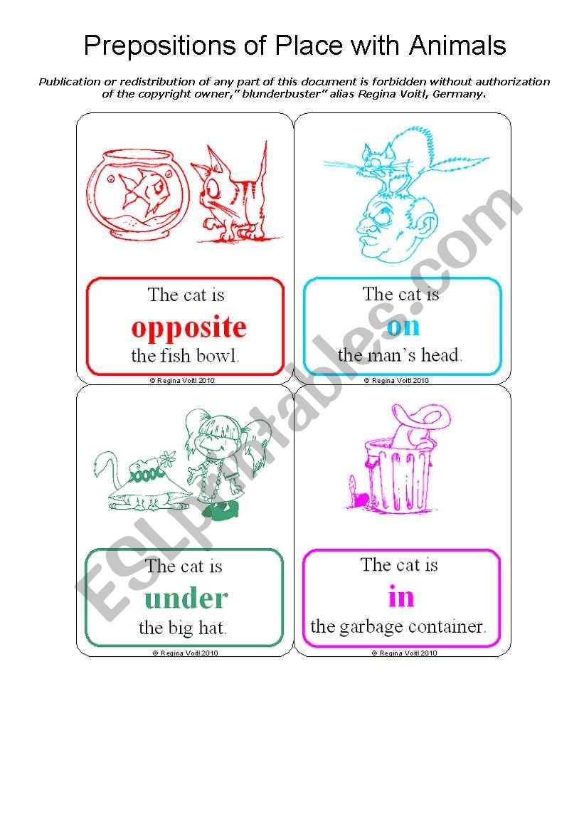 Prepositions of Place with Animals - 12 Flash Cards (by blunderbuster)