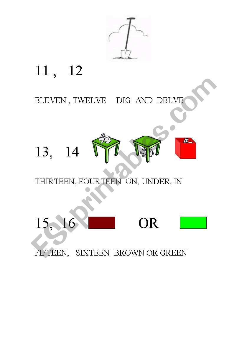 eleven twelve...dig and delve worksheet