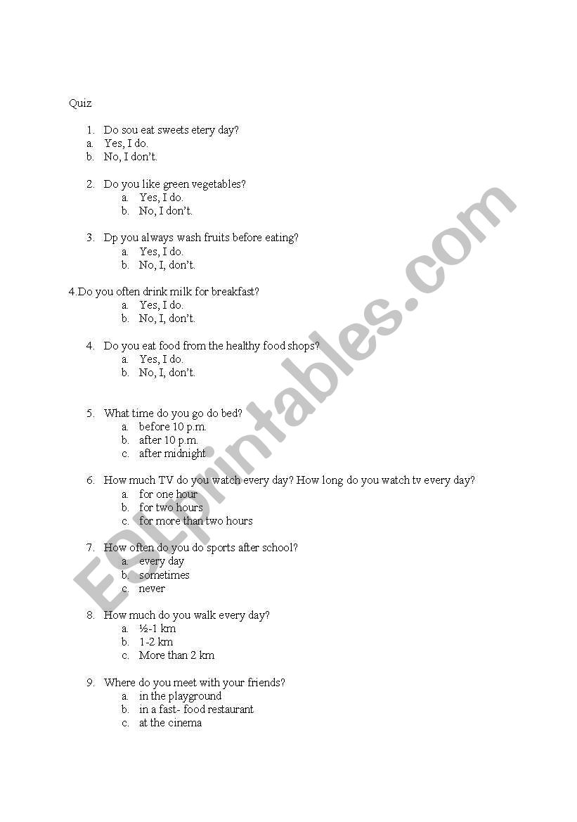 quiz worksheet