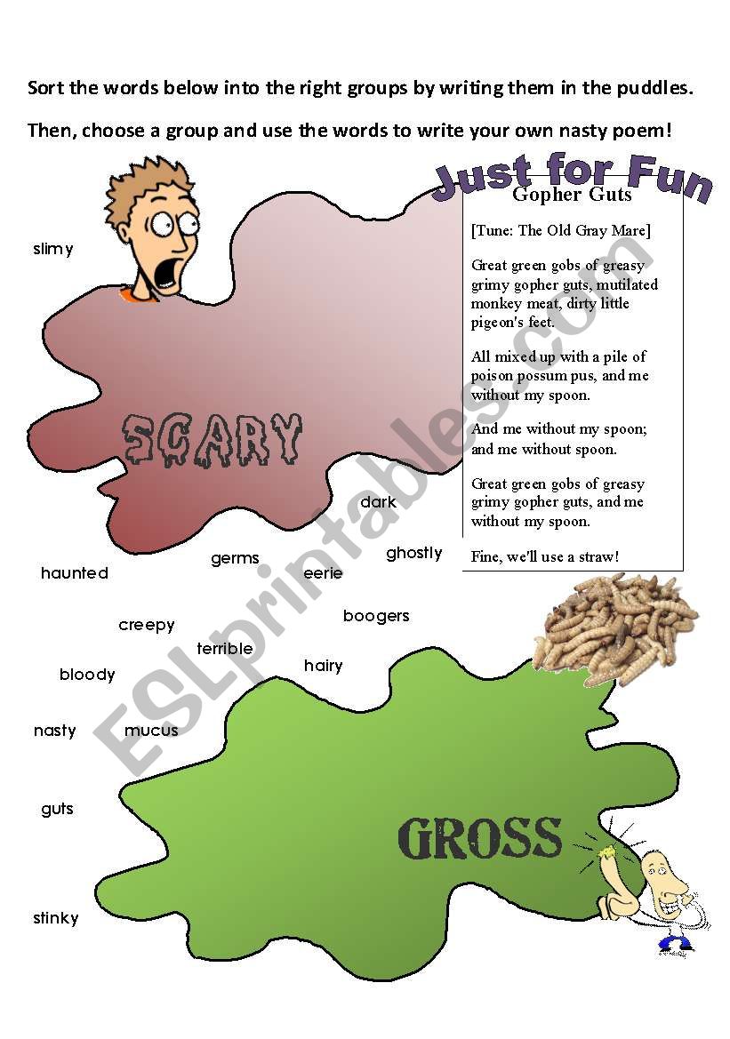 Fun with Adjectives: Gross vs Scary Mood