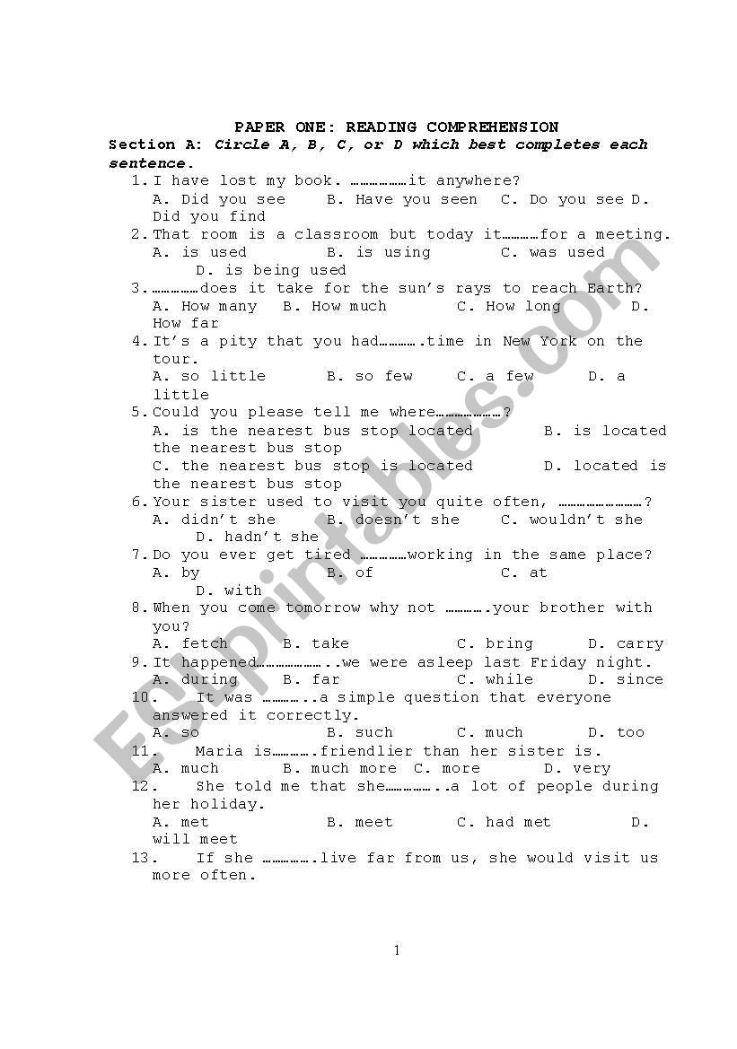 test for intermediate students (number 2)