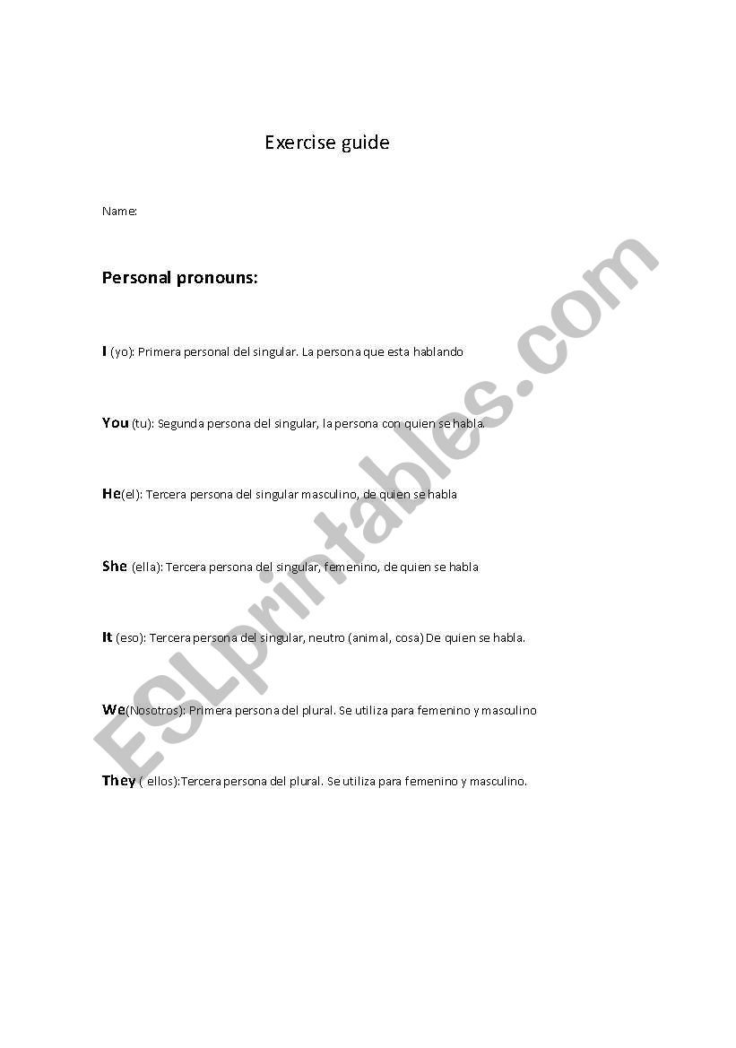 Exercise Guide worksheet