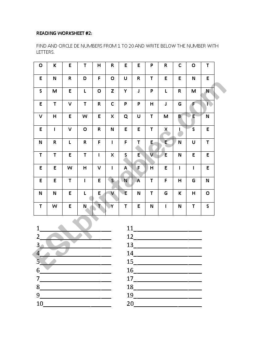 numbers from 0 to 20 worksheet