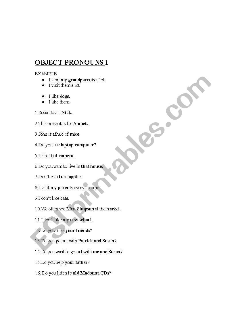OBJECT PRONOUNS worksheet