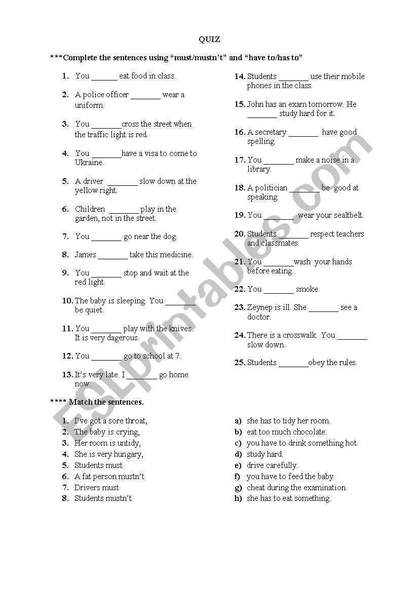 quiz must-have to worksheet