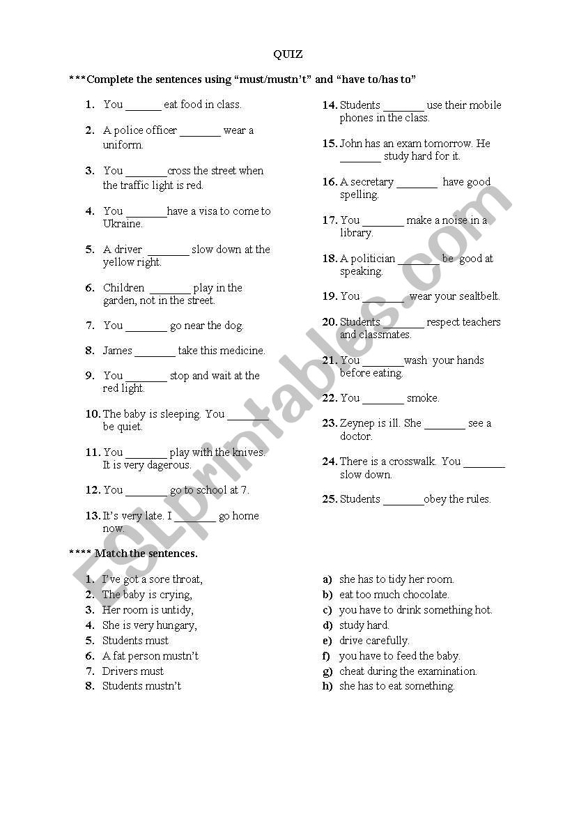 MUST OR HAVE TO - ESL worksheet by felizapenas