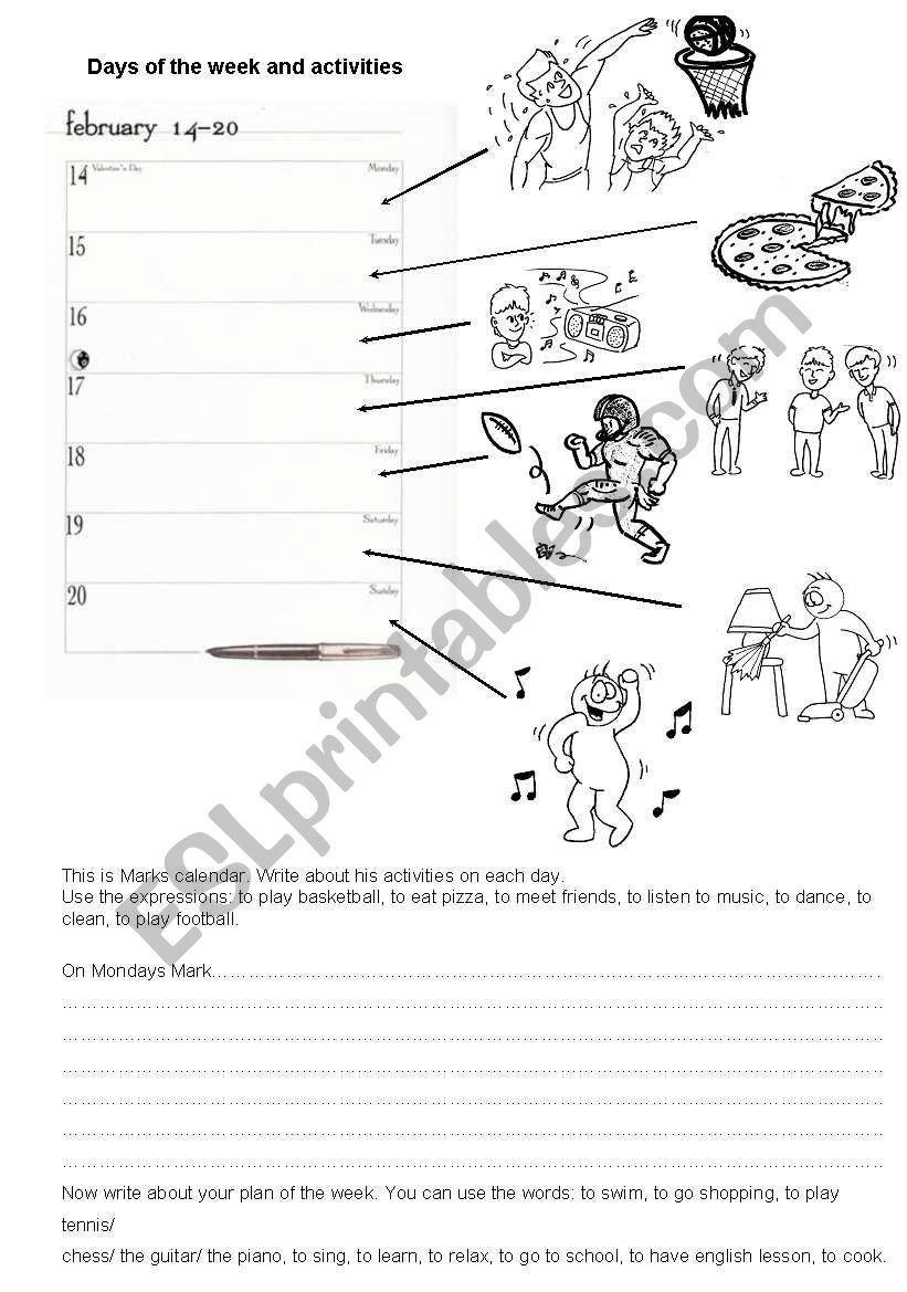 Days and activities - worksheet or test