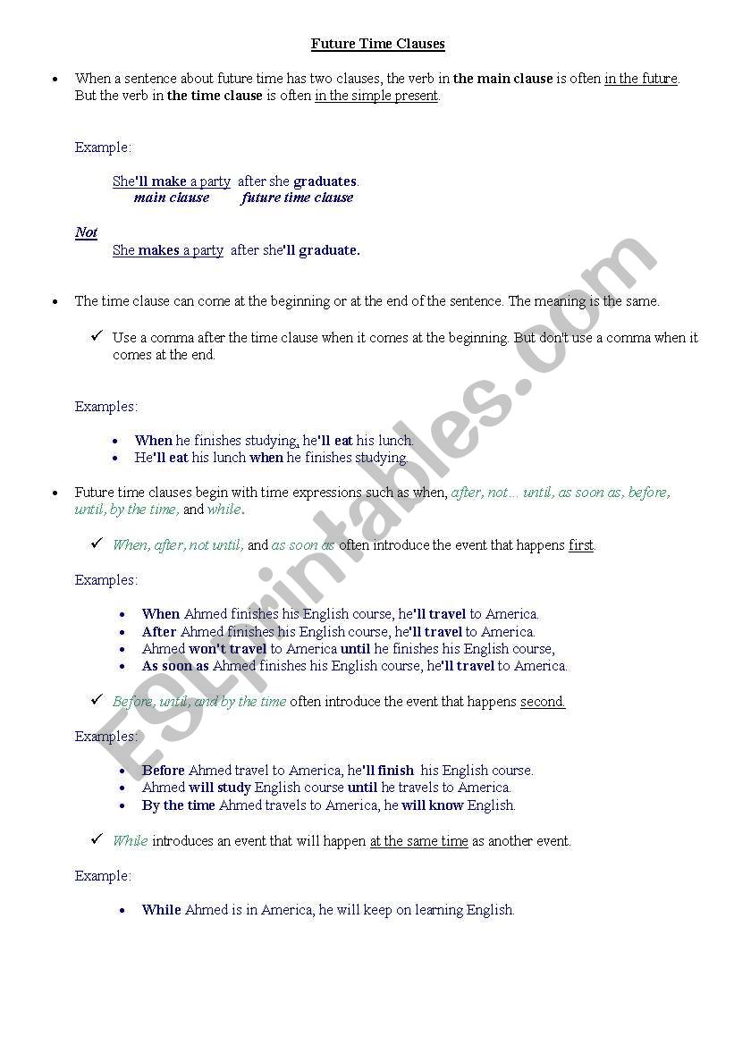 future time clauses worksheet