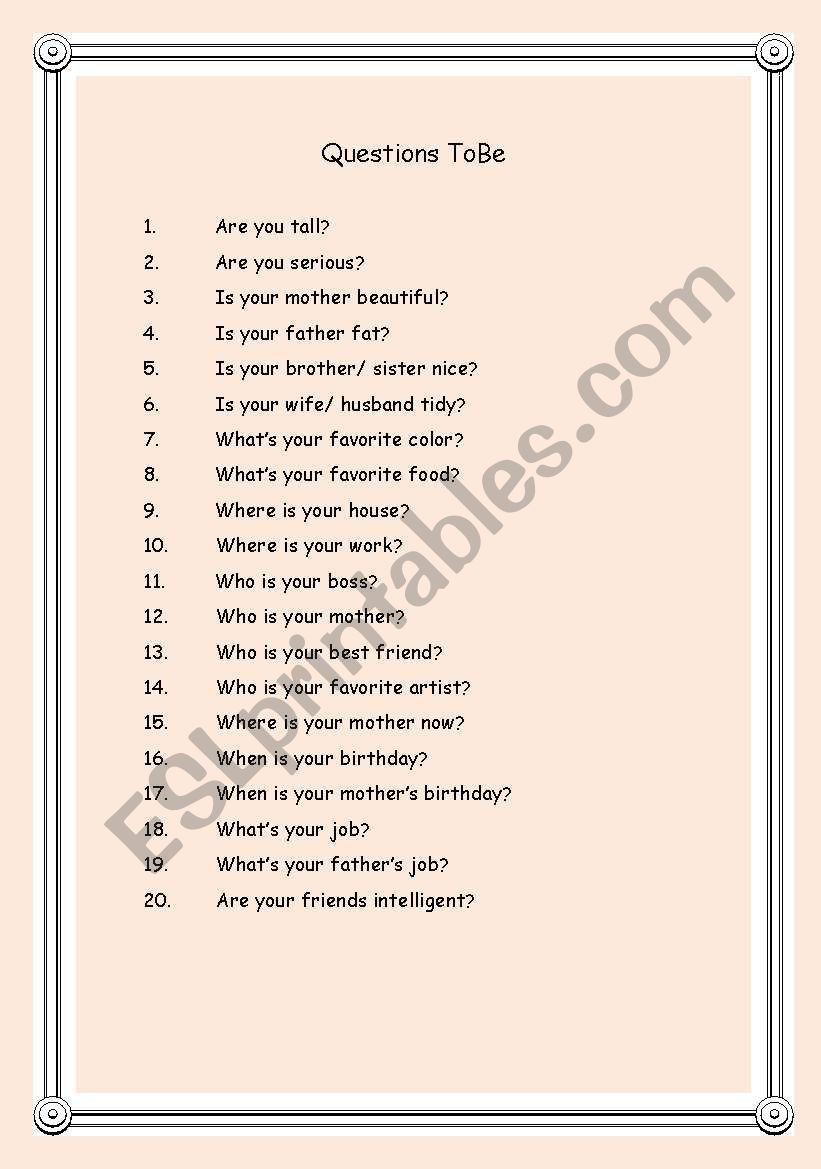 TO BE worksheet