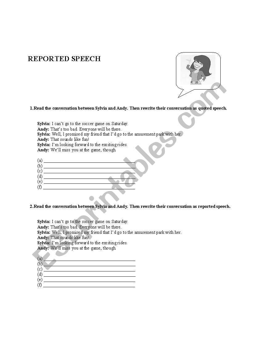 Reported speech worksheet